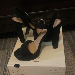 Women's Black Suede Block Heel Sandals